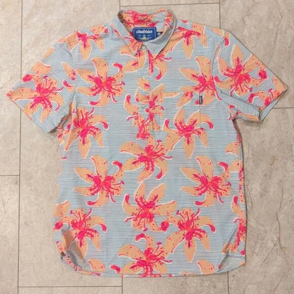 chubbies Other - Chubbies Neon Floral Hawaiian Polo Shirt in Pink, Peach & Light Blue Mens Large
